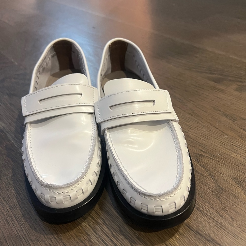 All Saints White Sofie Stitched Slip on Loafer